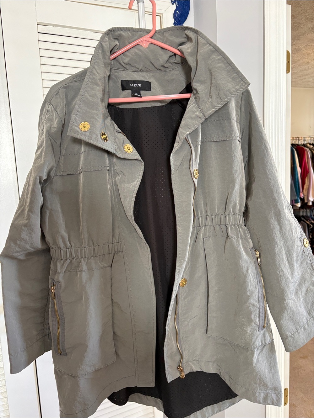 Alfani Light Gray Utility Jacket with Gold-Tone Hardware